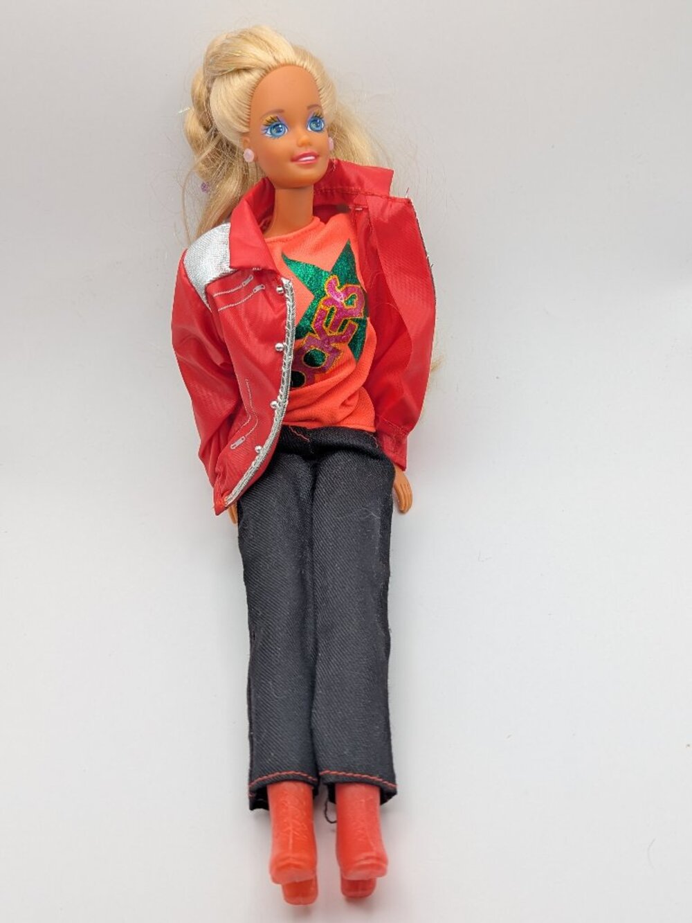 1986 Rockers Barbie Doll Orange Shirt Red Jacket